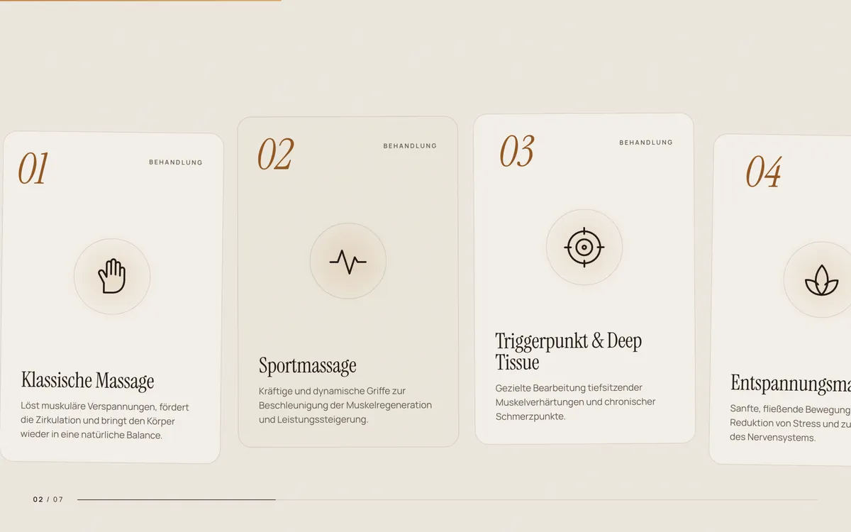 Behandlungskarten: Klassische Massage, Sportmassage, Triggerpunkt & Deep Tissue