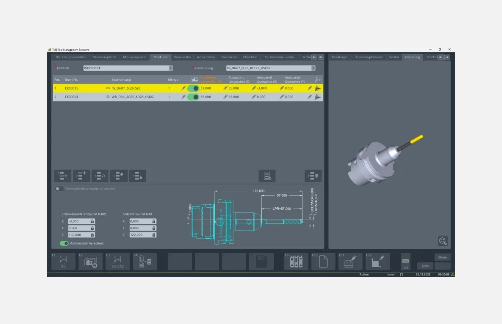 Management of complete tools The tool data management function ensures the smooth provision of all tools required in the production process.