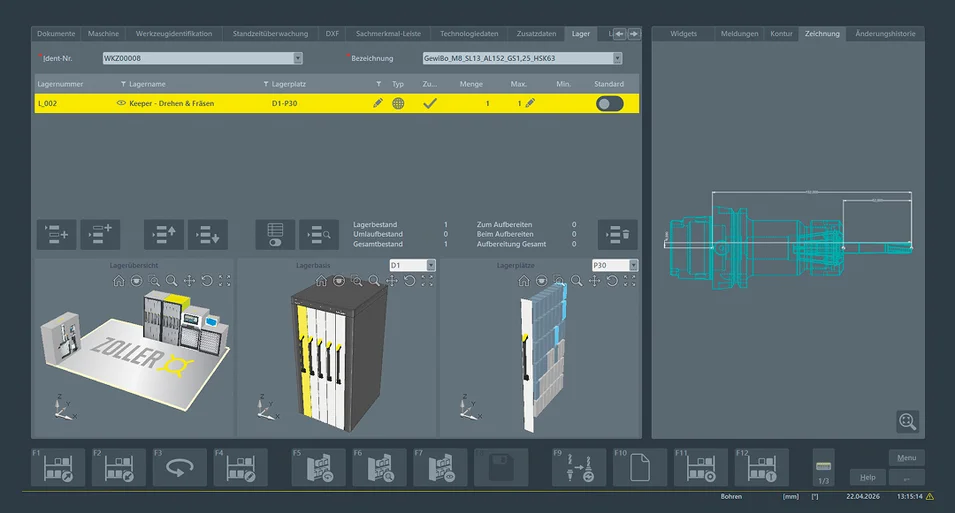 Gestión de ubicaciones en 3D en ZOLLER TMS